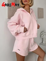 Spring Women's Summer Suit with Shorts Cotton Oversize Pink  Top and Shorts Set Two-piece Casual Tracksuit with Shorts for Women - Image 3