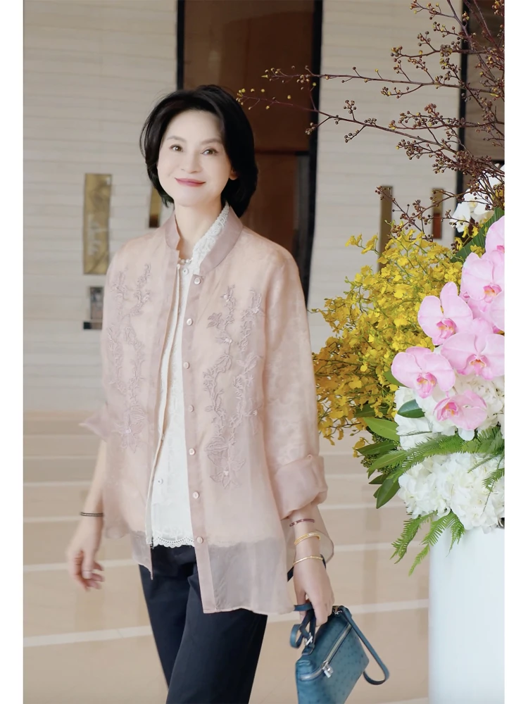 

Китайское шелковое платье-сари из сатина с цветочной вышивкой, воротник-стойка, женская премиум-коллекция весна 2025