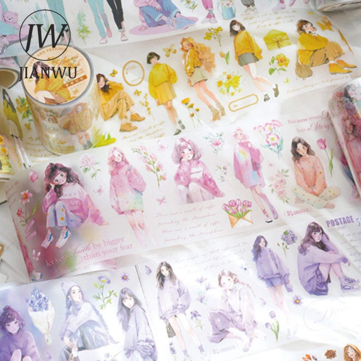 Jianwu 65mm * 300cm Blumen insel Mädchen Serie Kawaii Charakter Material Dekor Haustier Band kreative DIY Journal Collage Briefpapier