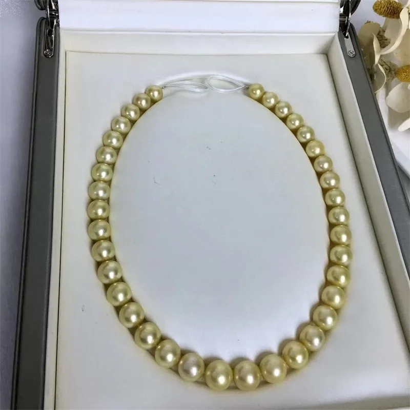 

Faddish 9-10mm Natural Sea Pearls Light Gold Necklace for Women Nearly Round Pearl Fine Free Shipping 925 Sterling Silver