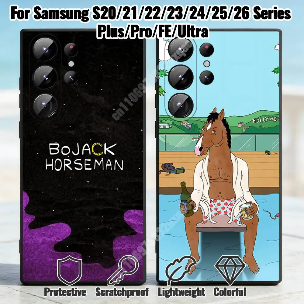Cartoon Horseman B-Bojack Phone Case for Samsung Galaxy S21 22 23 S24 25 26 Ultra Plus FE Lite Silicone Bumper