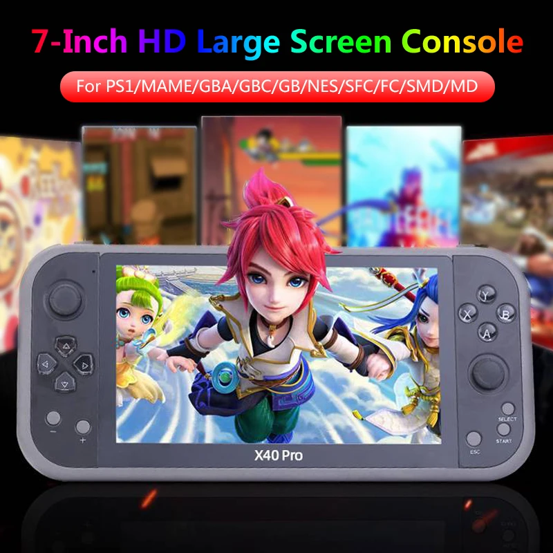 X40 Pro Video Game Console 7 Inch HD Screen Portable Retro Video Game Console Built-in 10000 Games Support Wireless Controller