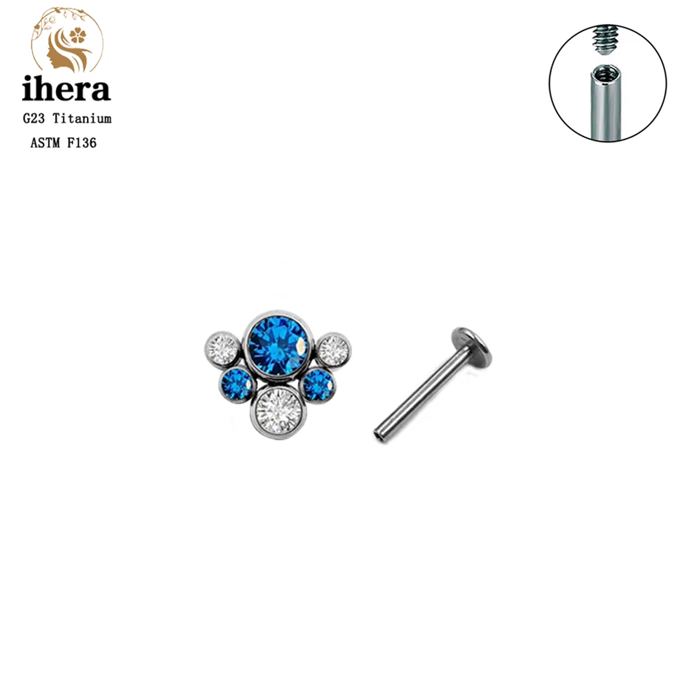 G23 Titanium Stud Earrings 16G ASTM F136 Inlaid Multicolor Opal Labret Lip Studs Ear Tragus Cartilage Piercing Body Jewelry