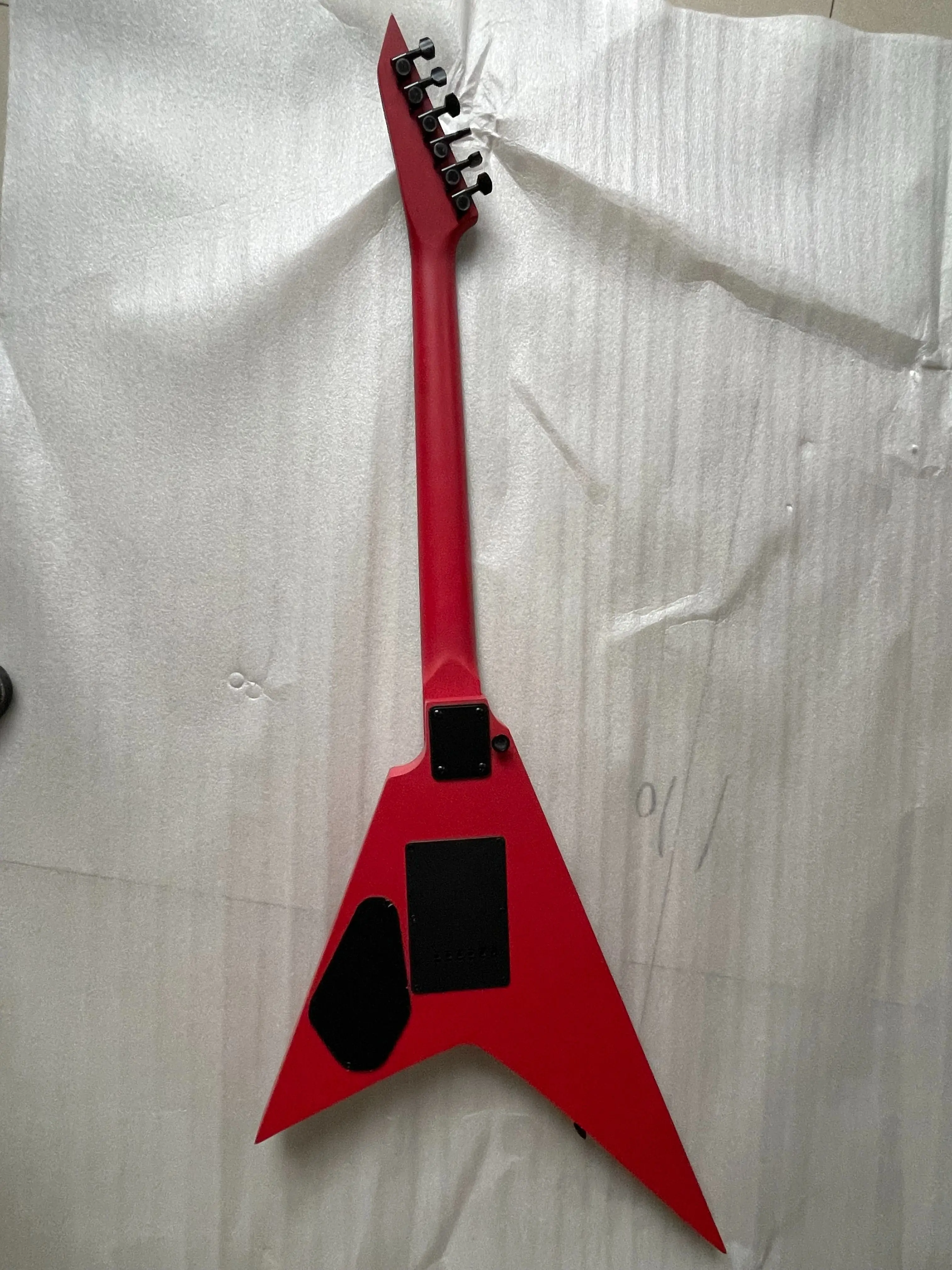 High quality custom version dovetail V shape Fork electric guitar rare frosted dark red in stock black pickups accessorie only