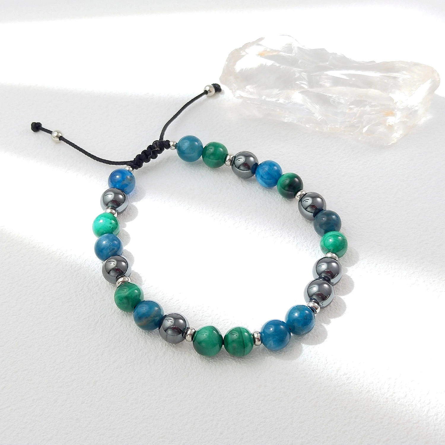 

Lii Ji натуральный камень апатит малахит гематит 8 мм регулируемый браслет для мужских украшений 20-27 см