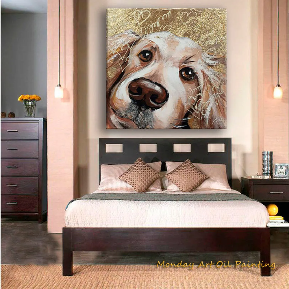 Hand Painted Abstract Pet Portrait Oil Painting For Nursery Gold Painting Favorite Pet Labrador Colorful Art Fedex Shipping Cost