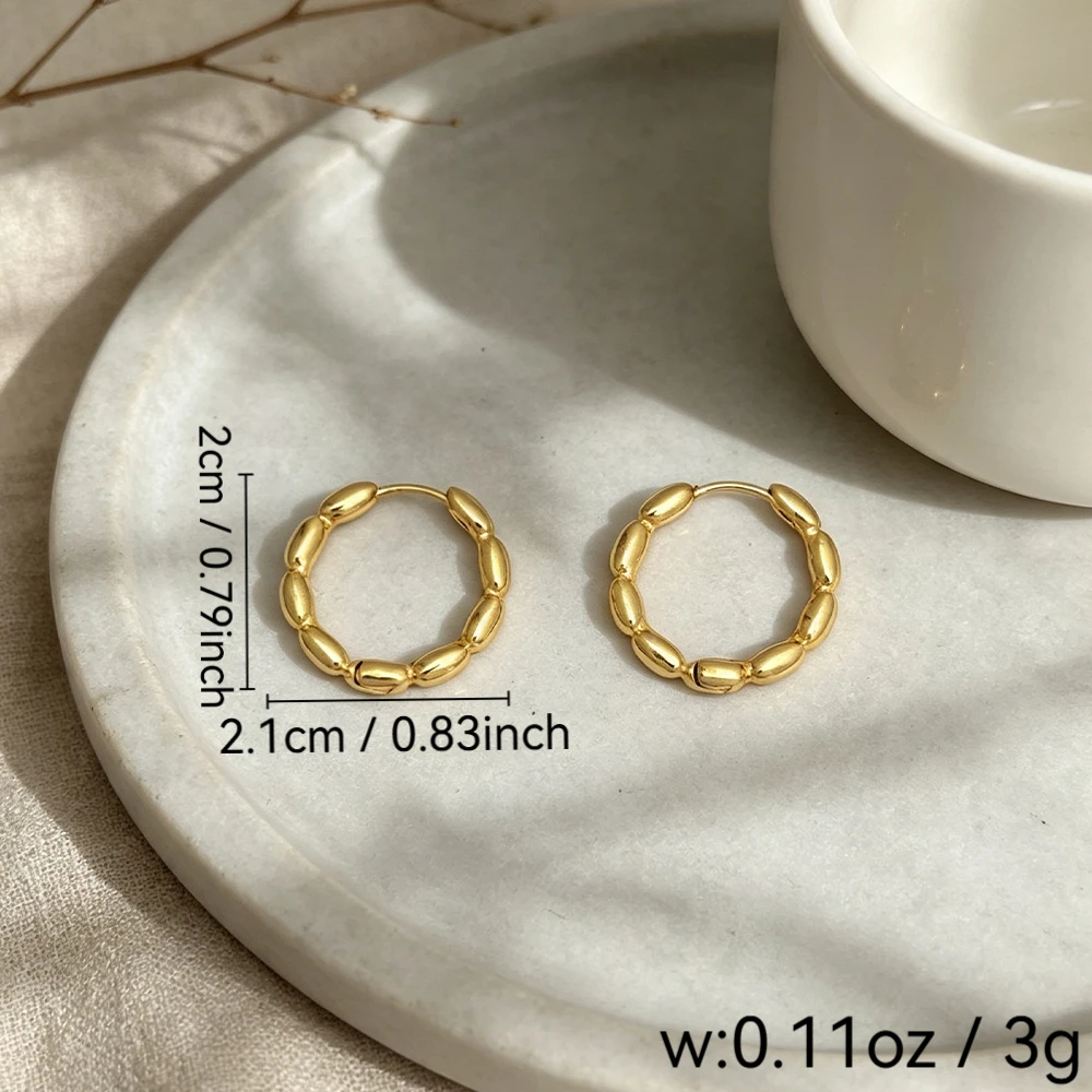 Rice Grain Splicing Earrings, Simple Gold Oval Bead Ear Clips, Versatile Geometric Hoop Earrings for Commuting