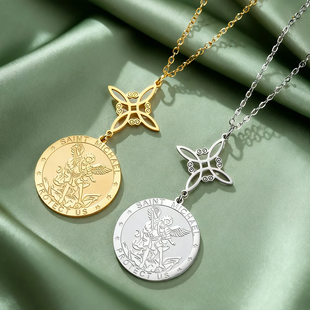 Dawapara Saint Michael Archangel Pendant Witch Knot Necklace Religious Protection Amulet Stainless Steel Jewelry view 2