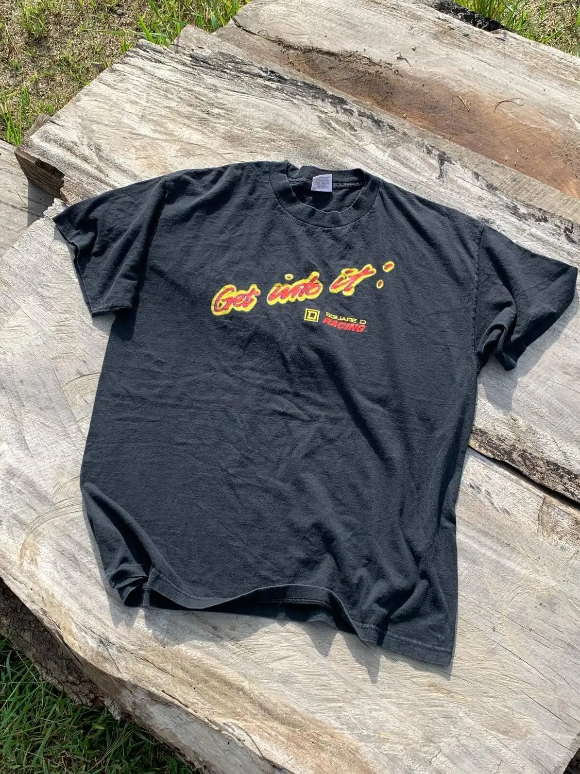 Black Short Sleeve T-Shirt 90s Racing Style Street Punk Lazy American Retro Summer Casual Cotton round Neck for Men And Women