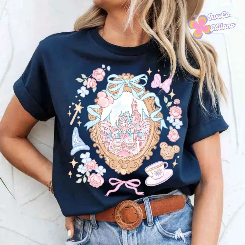 코케트 보우 디즈니 캐슬 셔츠 매지컬 킹덤 걸스 디즈니 걸스' 저니 셔츠 Y2K 여성 패션 레저 스포츠 티셔츠