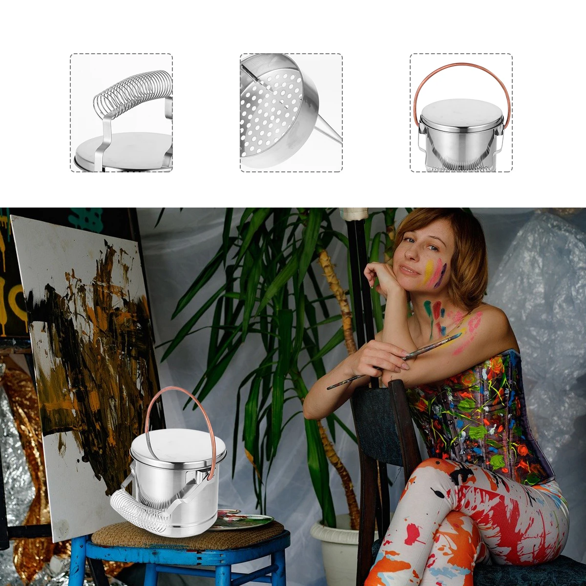 

Stainless Steel Brush Washing Bucket Washing Bucket Artist Tool Multifunctional Basin Portable Storage Art Class Home Use