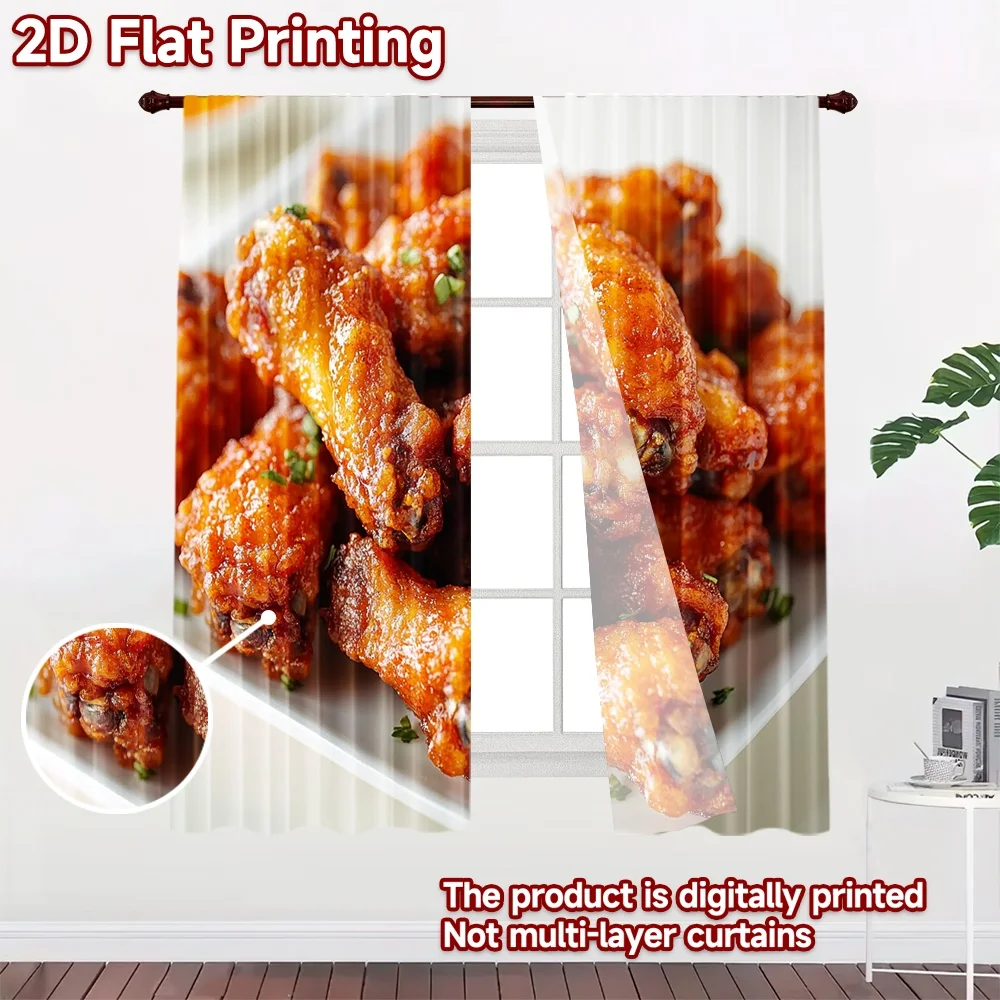 2D flat 2pcs Curtain Retro Country Style Spicy Chicken Wings Digitally printed polyester, colorfast Festive Curtains for Photo