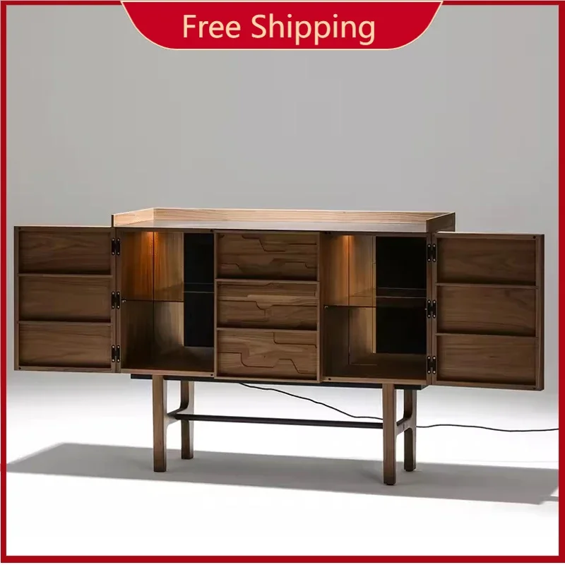 

PP X Italian Minimalist North American Black Walnut Side Cabinet Living Room Wine Cabinet Wall Locker All Solid Wood