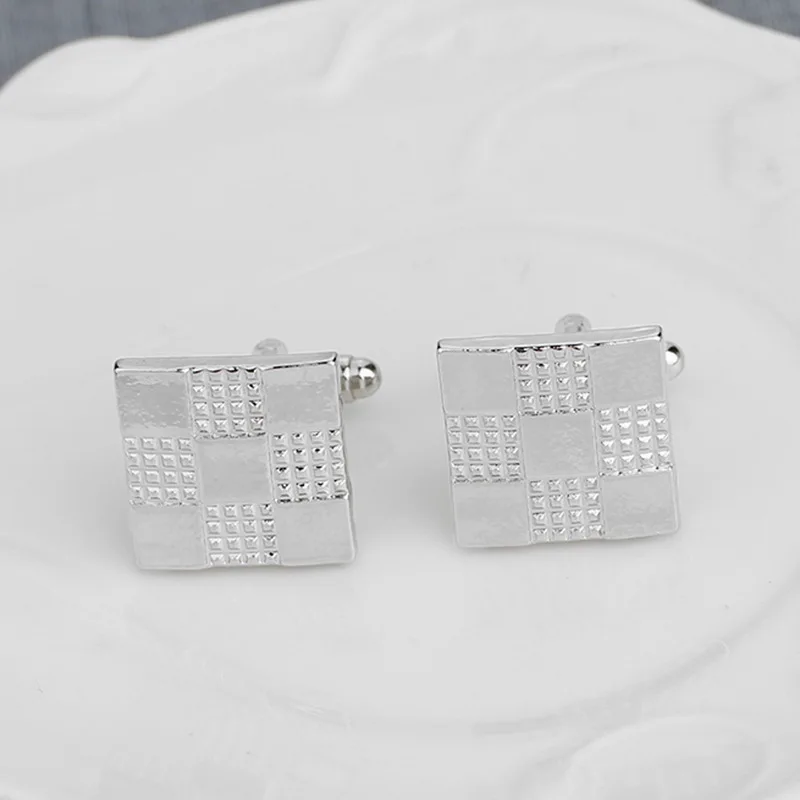 1Pair French Square Grid Cufflinks Fashion Men's Business Banquet Suit Shirt Cuffs Buttons Party Wedding Cuff Links Gifts 2024