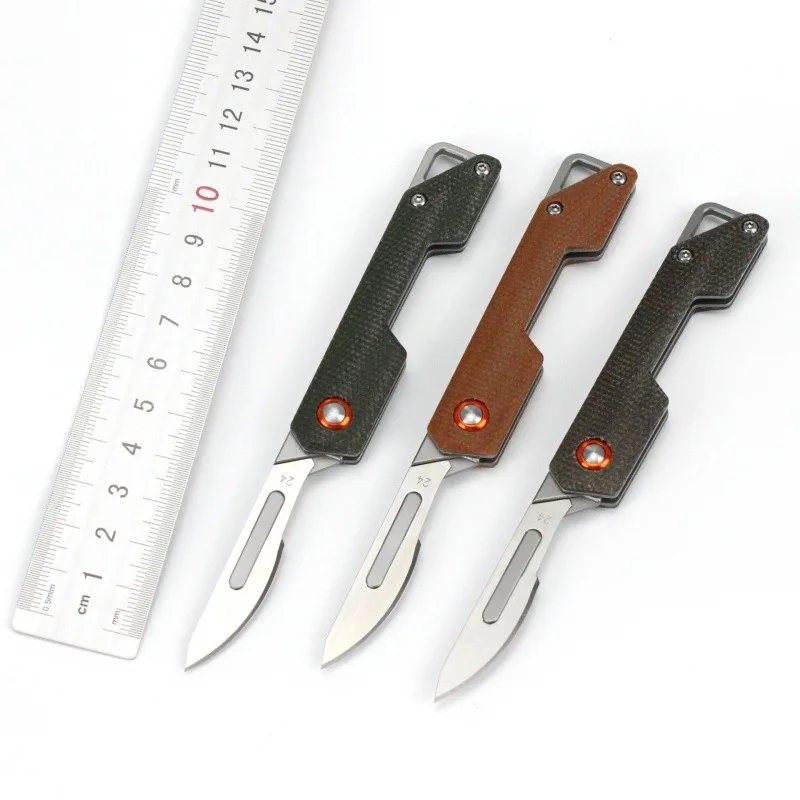 Carbon Steel Replaceable Blades Folding Pocket Knife Outdoor Camping Survival Mini Multi Carving Scalpel Knife Keychian Linen