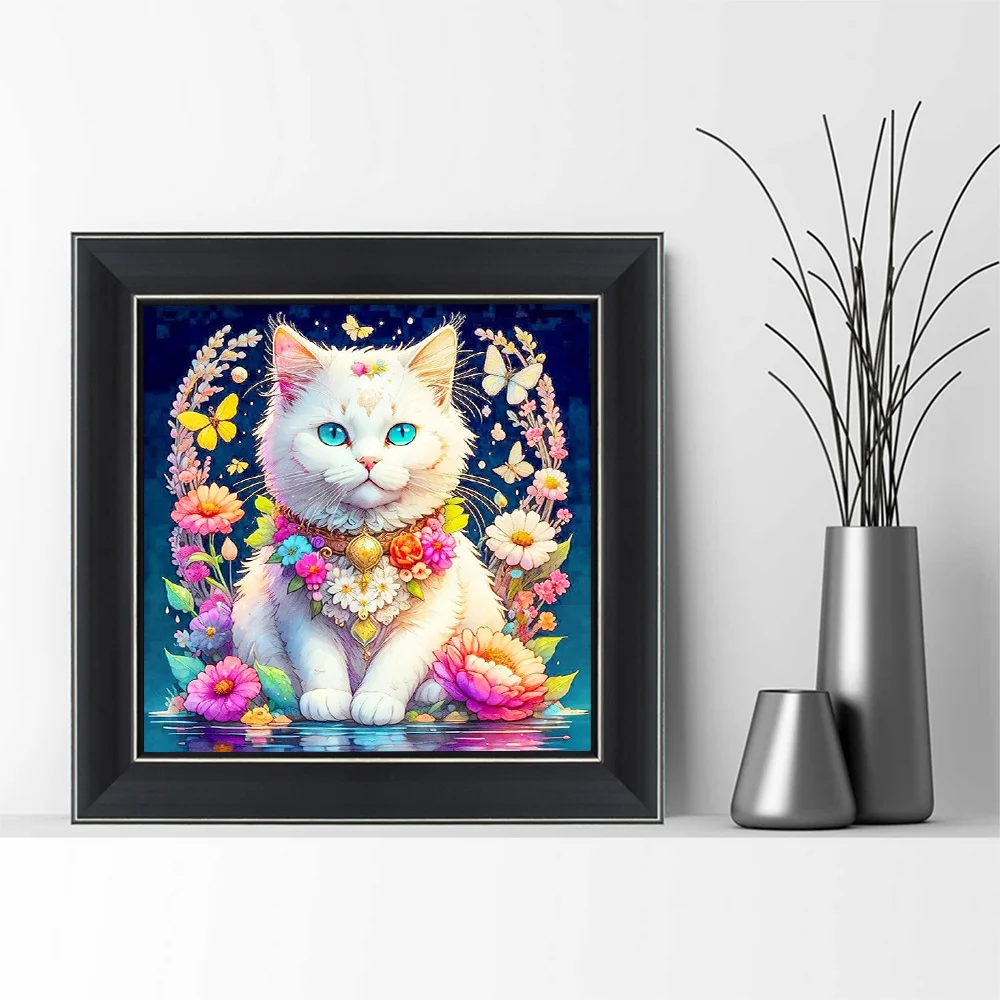Huacan-Peinture au diamant animal chat, broderie complète ronde et carrée, perceuse, art floral, passe-temps, décoration de la maison, bricolage