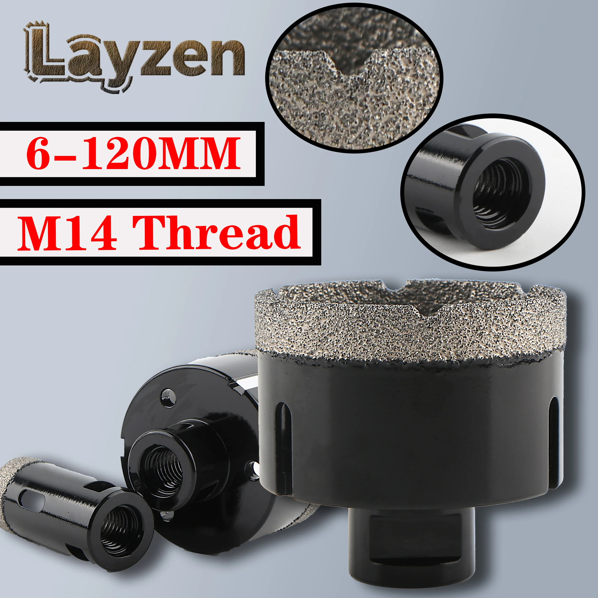 Foret à sec en diamant brasé sous vide, filetage M14, scie cloche pour carreaux de porcelaine, granit, marbre, pierre, adapté au meuleuse d'angle