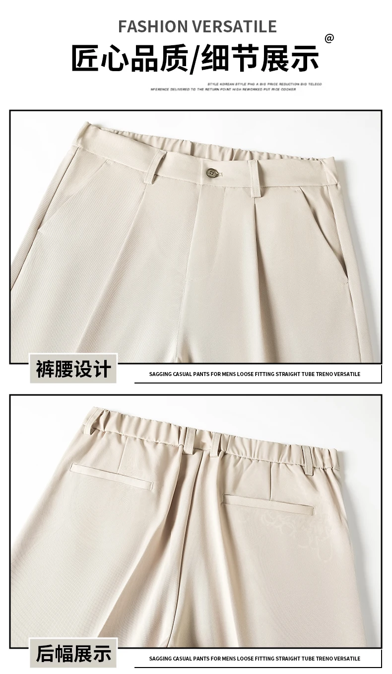 Herren 2026 Koreanischer Stil Lose Gerade Drapierte Leichte Freizeithose Khaki Grau Schwarz Herrenhose Herbst Winter – Detail 13