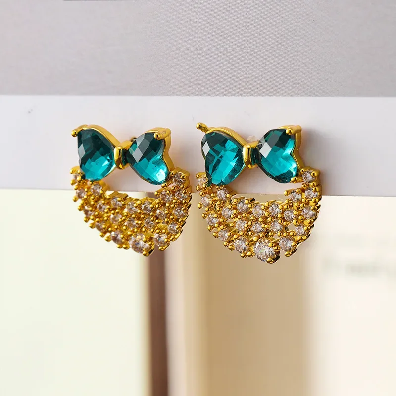 

Japanese and Korean style temperament simple bow high-end sense versatile micro-inlaid zircon stud earrings