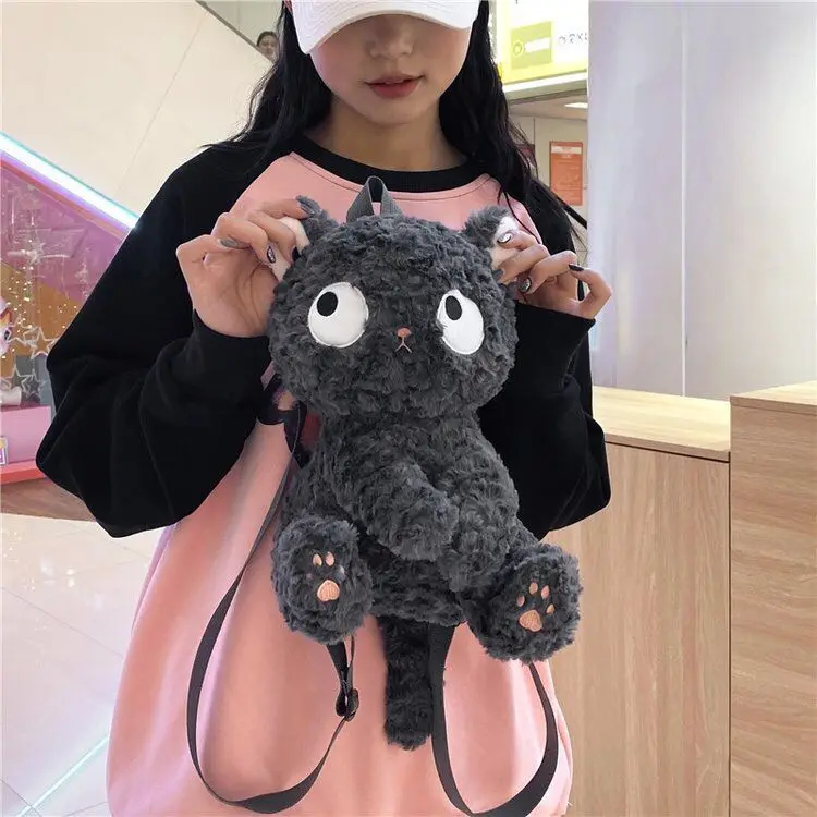 Women Y2k Cat Backpack Animal Print Cute Children School Bag for Girl Designer Fluffy Cat Bag Kawaii Backpacks 2023 Winter New