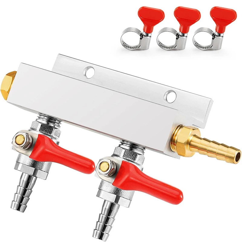 Coletor de gás farpado de 5/16 ", distribuidor de co2 de 2 vias com válvulas de retenção, coletor de co2, desligamento independente, divisor de gás para fermentação caseira