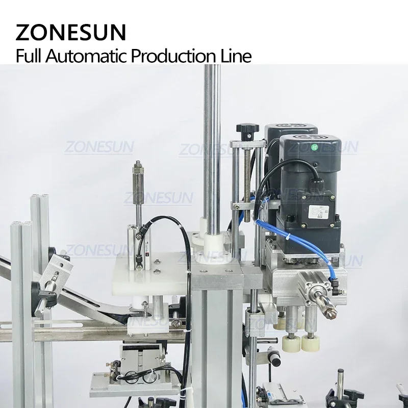 ZONESUN ZS-FAL180C10 Etichettatrice per tappatura di bottiglie in PET rotonde di riempimento di liquidi per gel di inchiostro automatico da tavolo a 4 teste con alimentatore per tappo