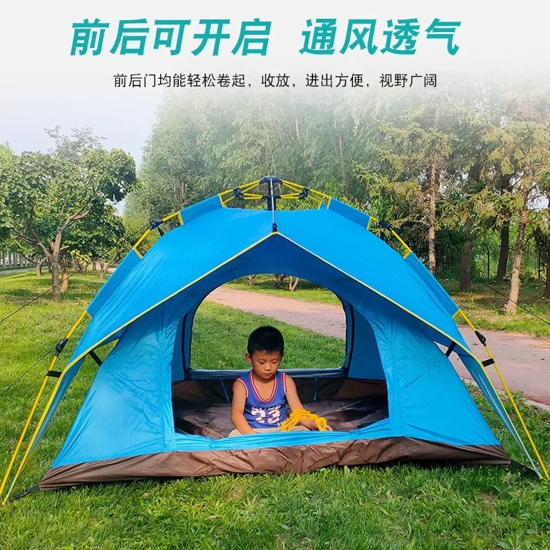 Factory double-layer rain-proof outdoor camping tent fully automatic quick-opening 3-4-person family outing tent camping tent