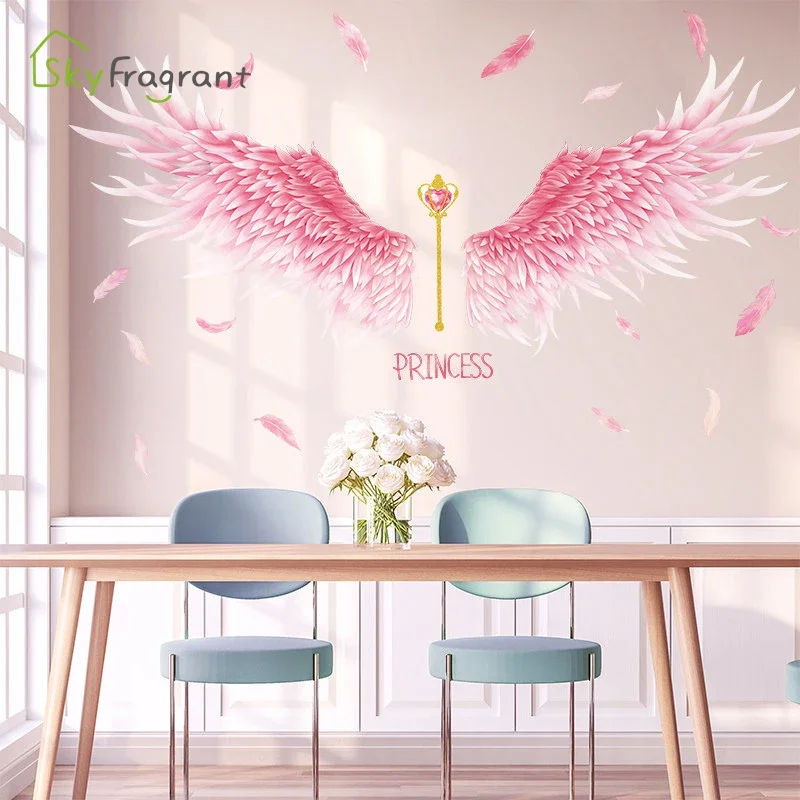 Angel Wings Wall Stickers For Girls Rooms Home Bedroom Wardrobe Background Wall Decoration Self Adhesive Vinyl Sticker Wallpaper
