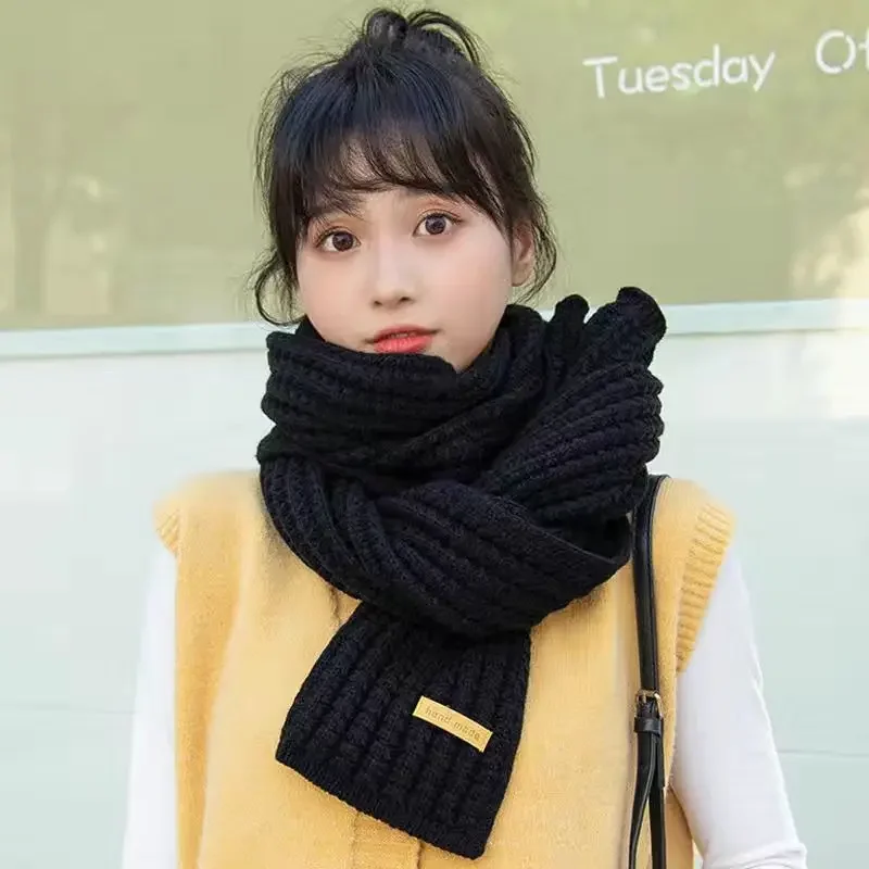 Winter Thickened Thermal Knitted Scarf for Women Men Solid Color Korean Warmer Long Size Scarve Christmas New Year Gifts Unisex