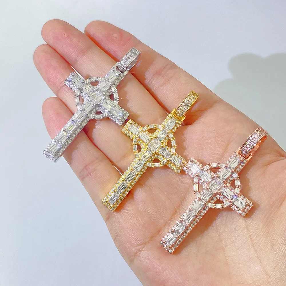 925 Silver Mozzarella Cross Pendant Hip Hop Jewelry With Single Stone Necklace(without chain)