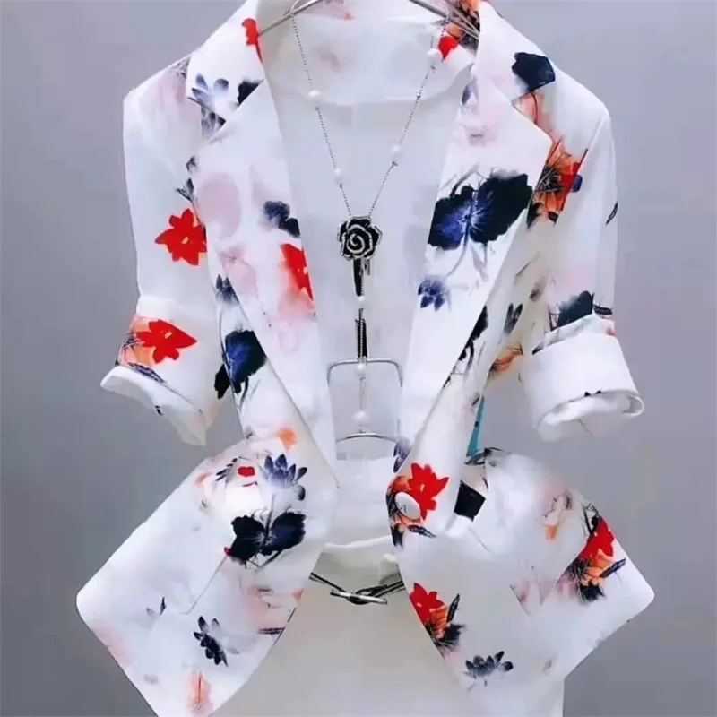 Summer 2023Thin Western-Style Suit Jacket Women\'s Cardigan One-Button Printing Self-Cultivation Sunscreen Temperament Fashion