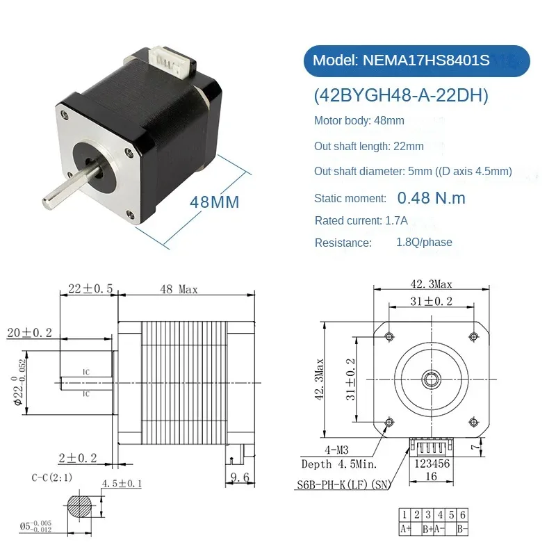 High 48MM 42 stepper motor 3D printer writing machine film cutting machine engraving machine NAME17HS4401 two-phase micro motor