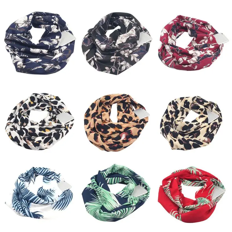 Womens 180x50cm Double Layer Hidden Zipper Pocket for Infinity Loop Scarf Blendi