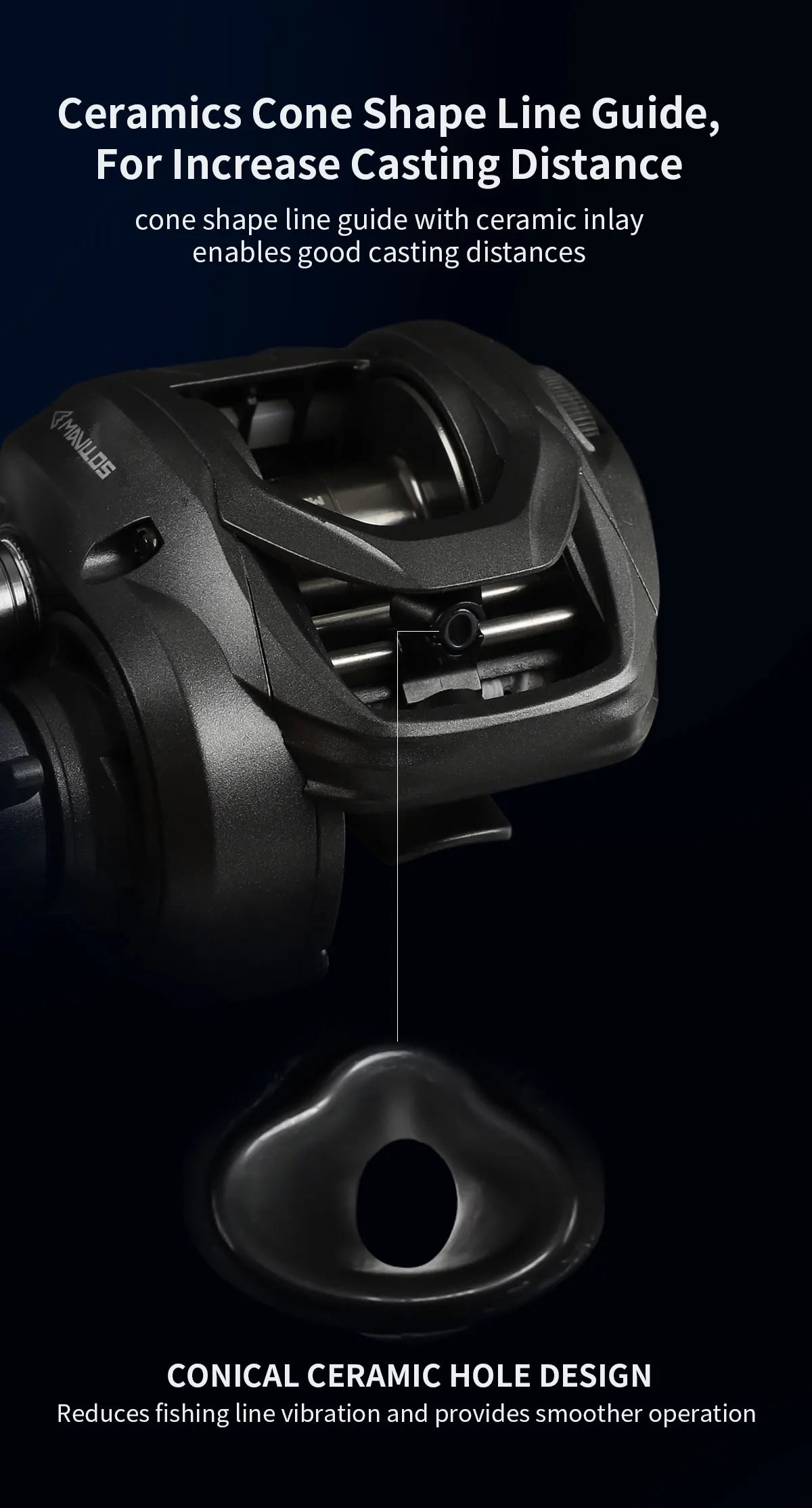 Mavllos Resolute Baitcaster-Rollen, 8,8 lbs Bremskraft, leichter 5oz Carbonrahmen, 20-stufige Magnetbremse, 7,1:1 Übersetzung, 2 Hybrid-Keramik- + 7BB – Detail 6