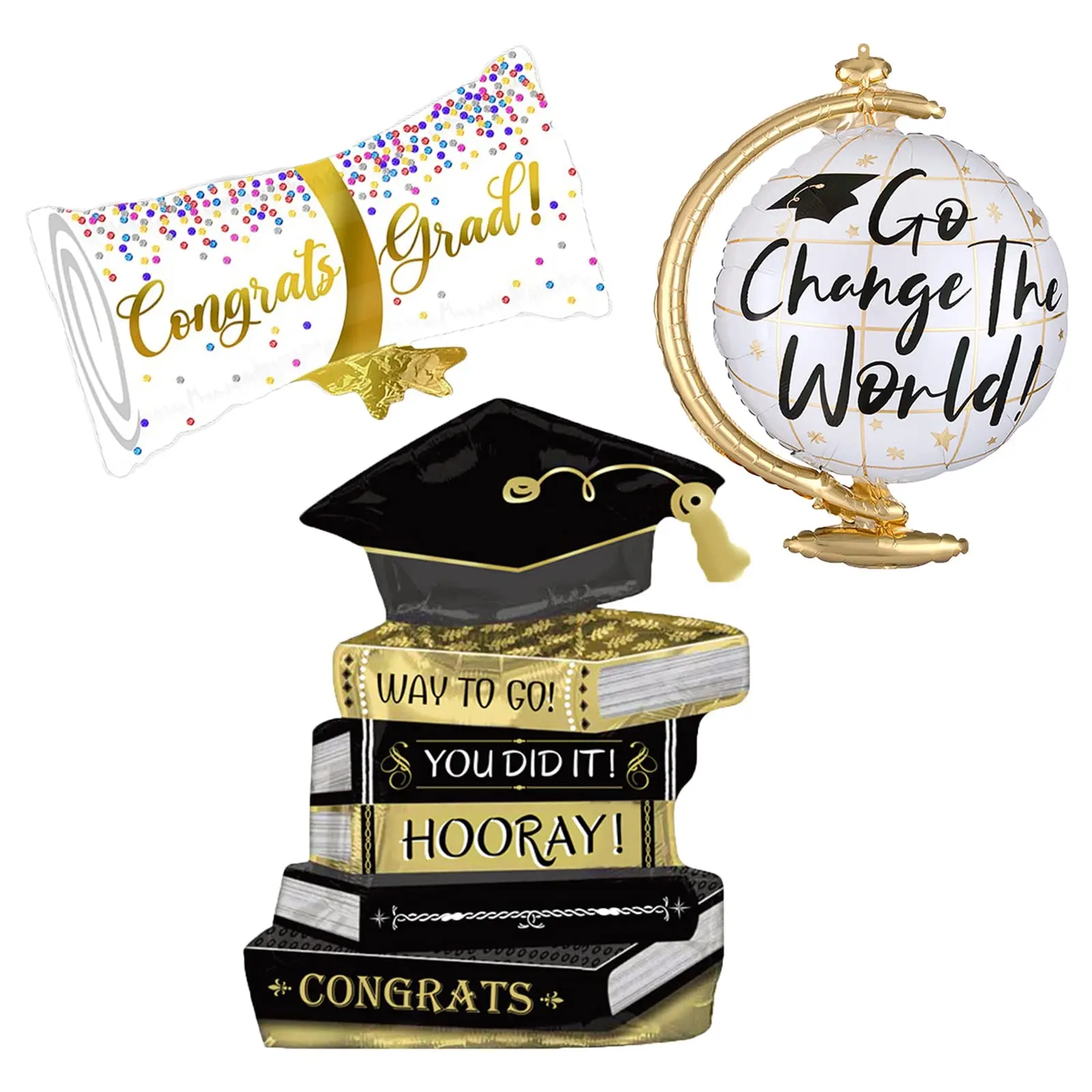 Lot de 3 certificats de diplôme, livrets et ballons en aluminium en forme de globe, parfaits pour les soirées de remise de diplômes et les décorations de fête de remise de diplômes
