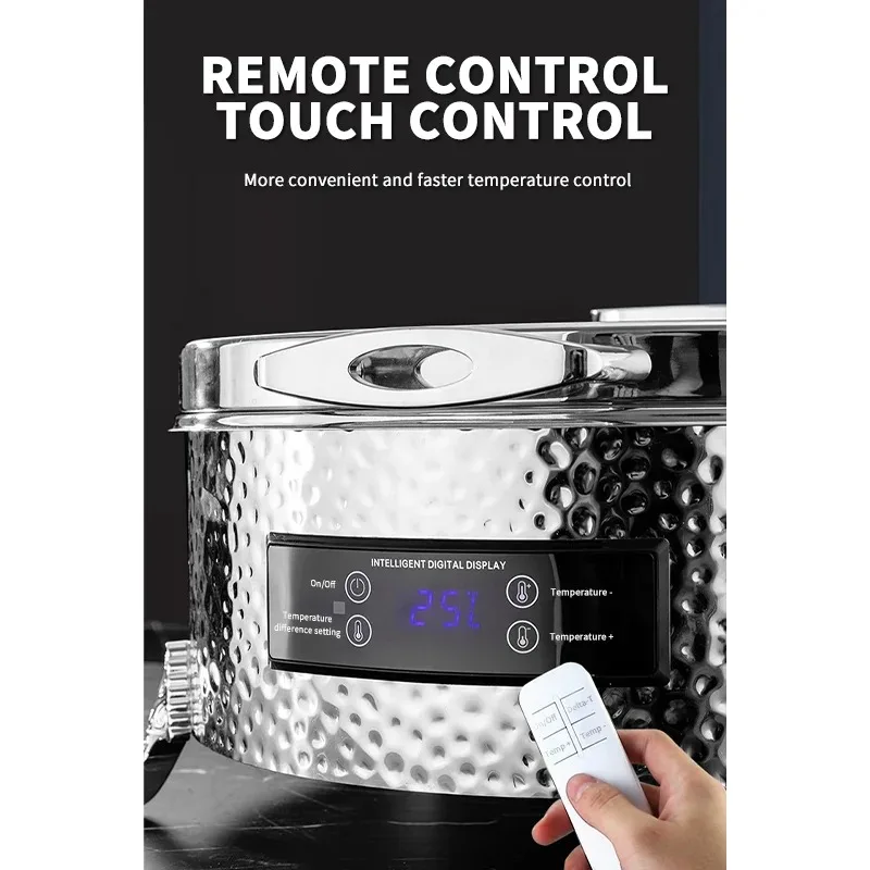 

304 Stainless Steel Electric Chafing Dish with Golden Edge Lid Remote Control Temperature Bain Marie Food Warmer for Catering