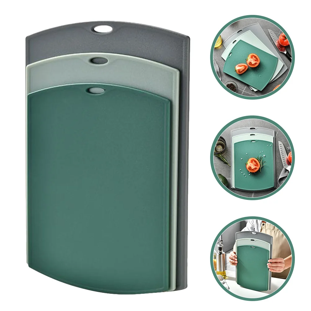 

3 шт., набор пластиковых кухонных разделочных досок, многоразмерные подвесные отверстия, разделочные доски, еда, фрукты, овощи, мясо, кемпинг, дом