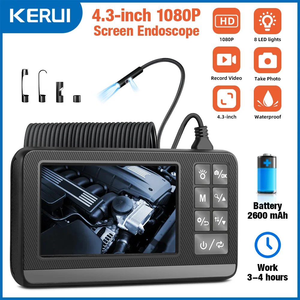 

KERUI Dual Lens Industrial Endoscope Inspection Camera With Screen IP67 Waterproof Snake 1080P Handheld Digital Video Borescope
