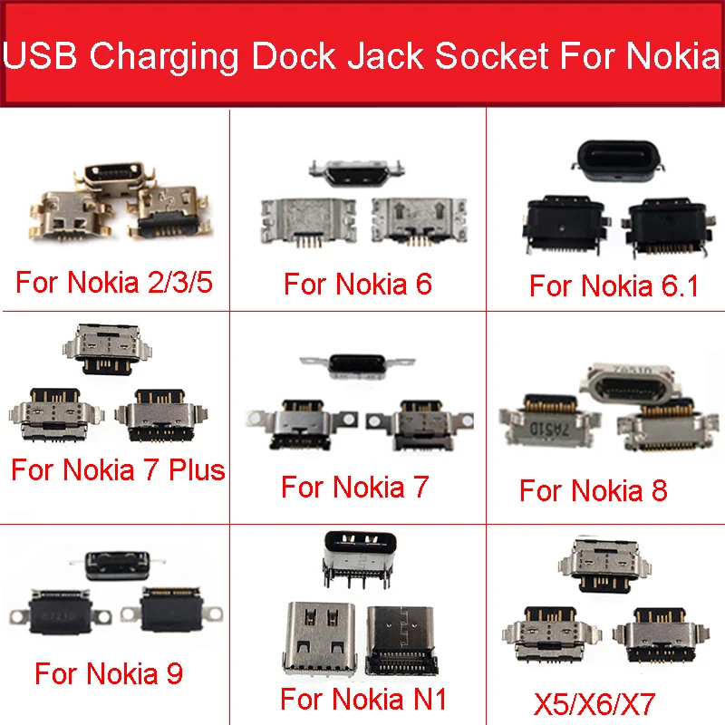 For Nokia 2 3 5 3.1 5.1 6 6.1 7 7.1 8 Sirocco 9 PureView 8.1 X5 X6 X7 X71 Plus N1 Charging Socket Mirco Usb Charger Jack Port