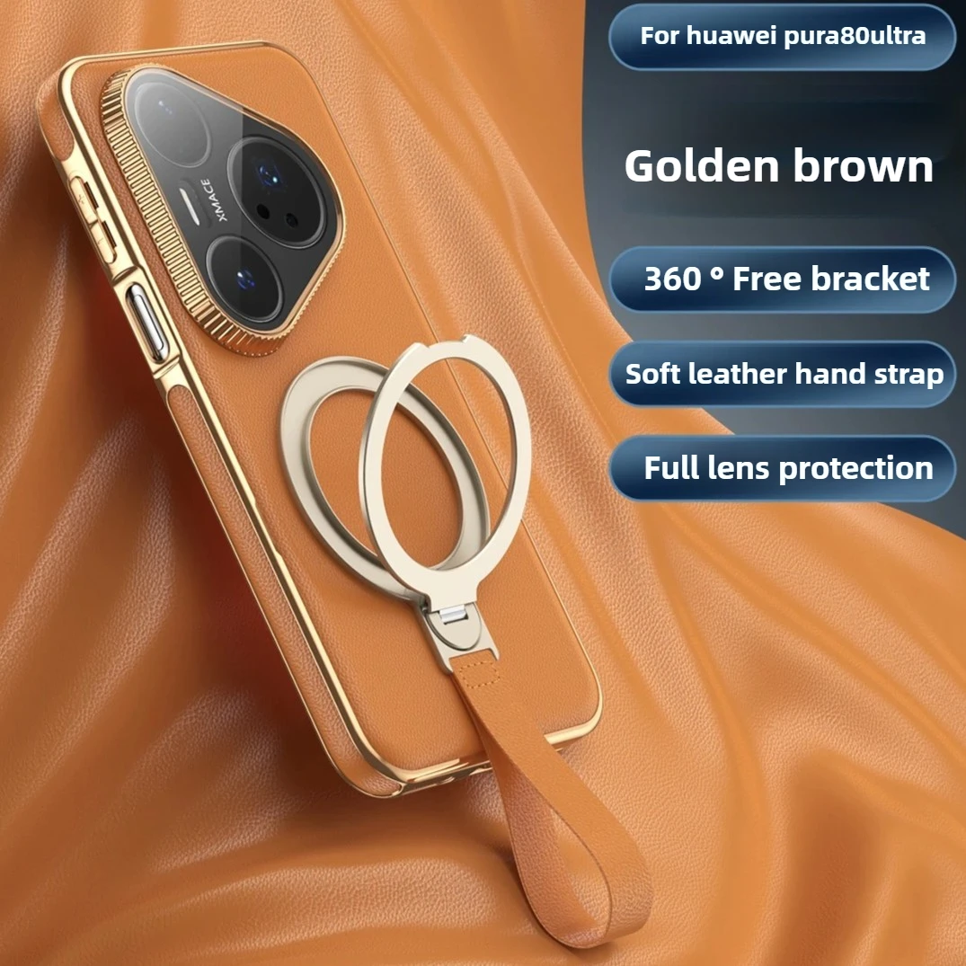 

Кожаный чехол с вращающимся кронштейном для Huawei Pura 80 Ultra Pura 70 Pro Plus Mate 70 Mate60, ремешок на руку + чехол с магнитной зарядкой для телефона
