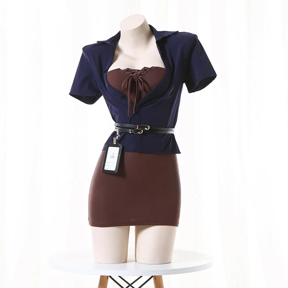 

Office Lady Uniform Costume Sexy Secretary OL Movie Policewomen Cosplay Role Play Clothing Bunny Coat Dress Belt Outfit