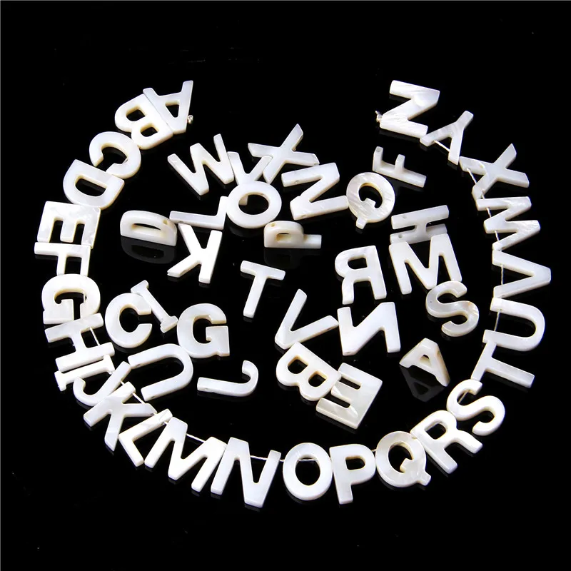 Natural 26 Letter White Mother Of Pearl Shell Bead Capital Letter Drilled Seashell Jewelry Accessories For Bracelet Necklace DIY