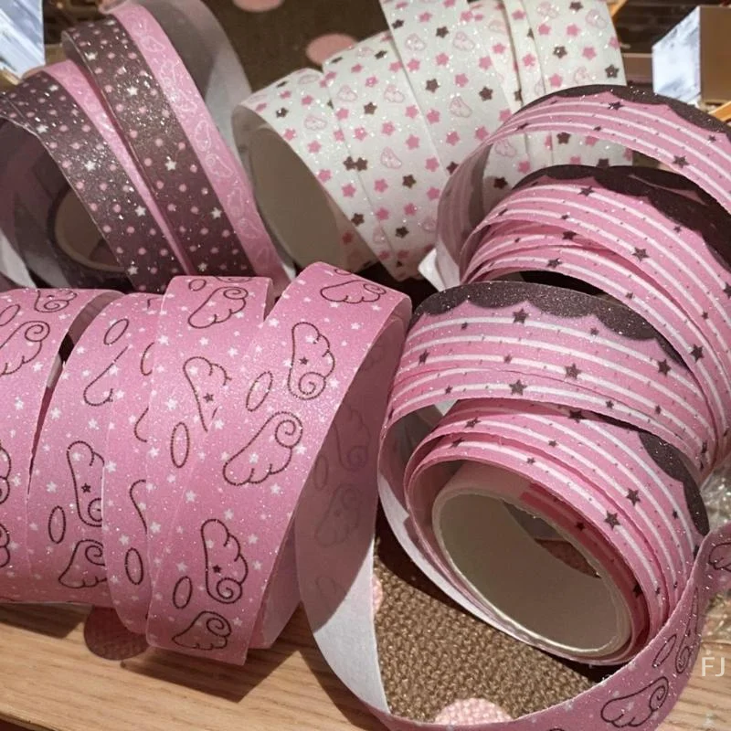 

[YU]Sweet Pink Brown Strawberry Tape Flash Sand Hand Account Decorative Tape Collage Planner DIY School Stationary Sticker Gift