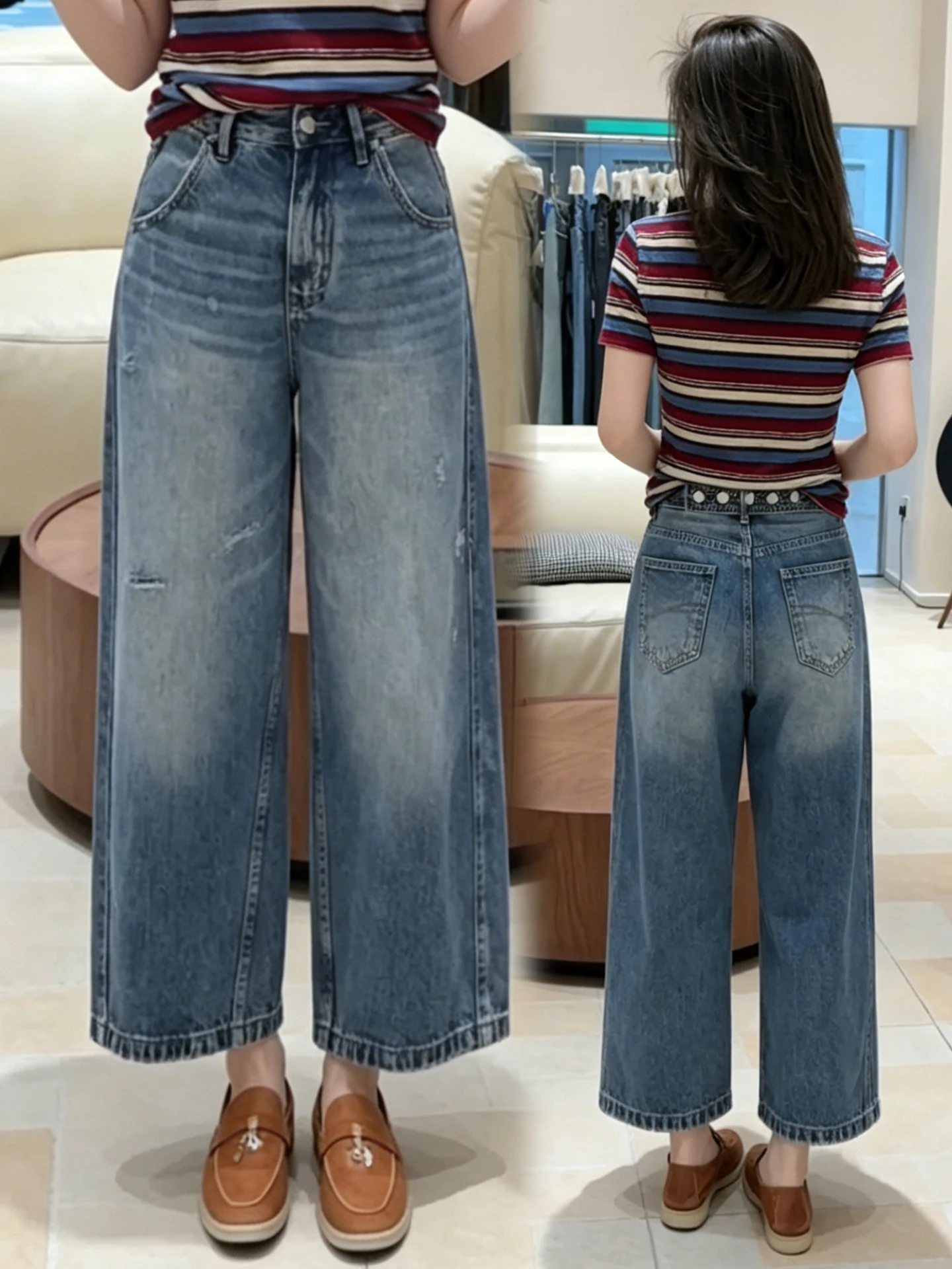 

High Waist Straight Leg Wide Leg Jeans Women's Summer Thin New Style Dreamy Casual Cotton Polyester Blend Breathable Wear Res...