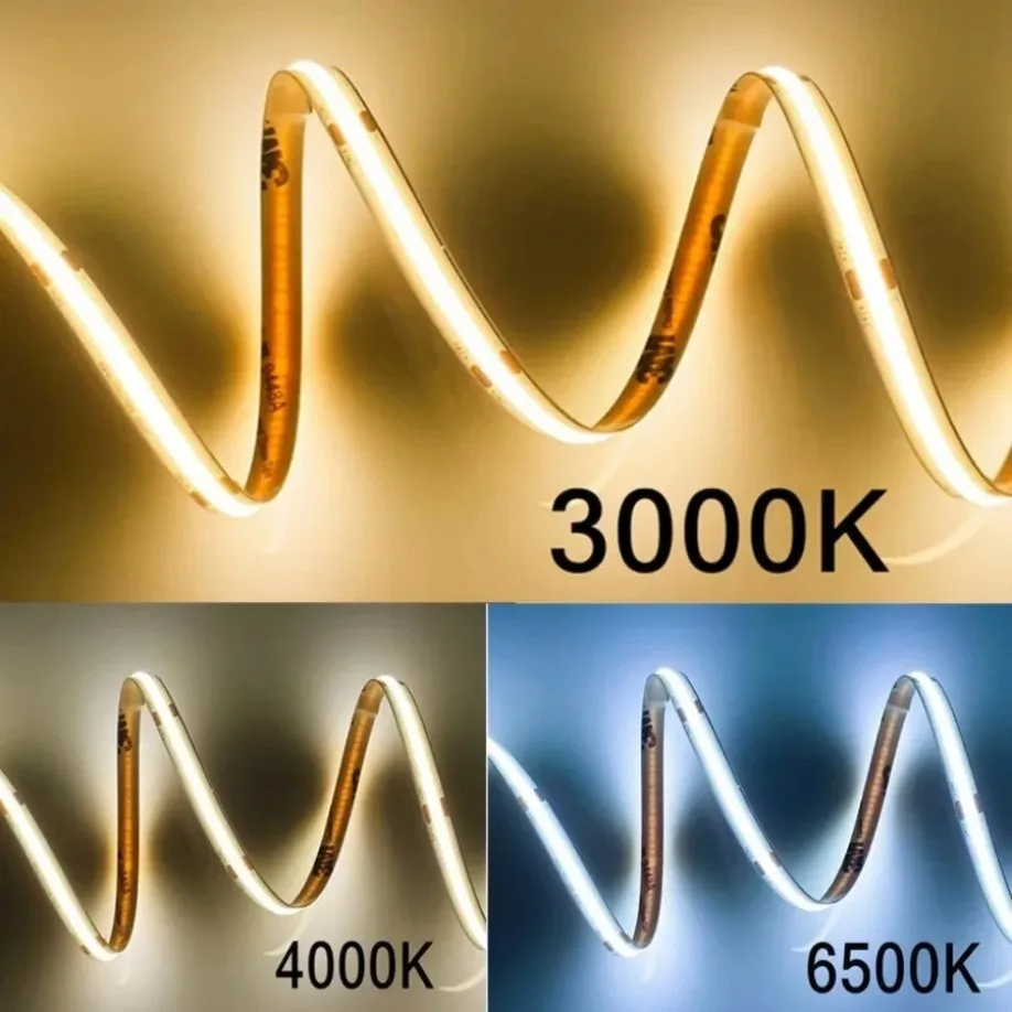 調整可能な調光可能なLEDストリップライト,高輝度,fcob,フレキシブル,バーテープ,リニア調光可能,寝室の装飾,12v,24v,480ダイオード/m, 5mm