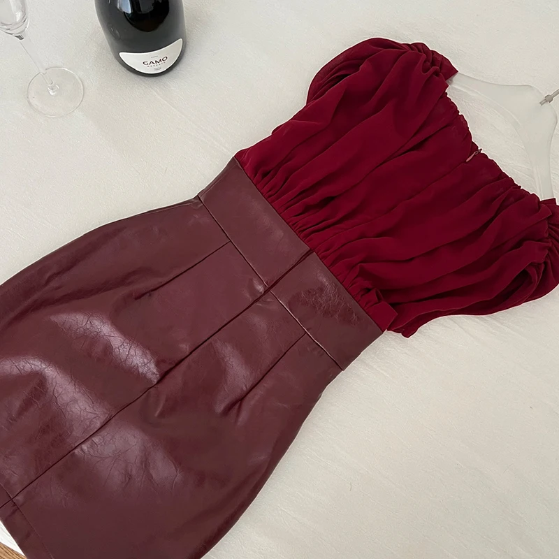 V-hals Hollow Out Mini Jurk Vrouwen Mouwloze Tank Zonnejurk Slim-fit Schede Jurk Mode Sexy Uitgesneden Taille PU Jurk vestidos