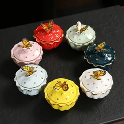 Ceramic Butterfly JewelryBox with Lid Candy Jar Fine Home Nuts Powder Pill Seal