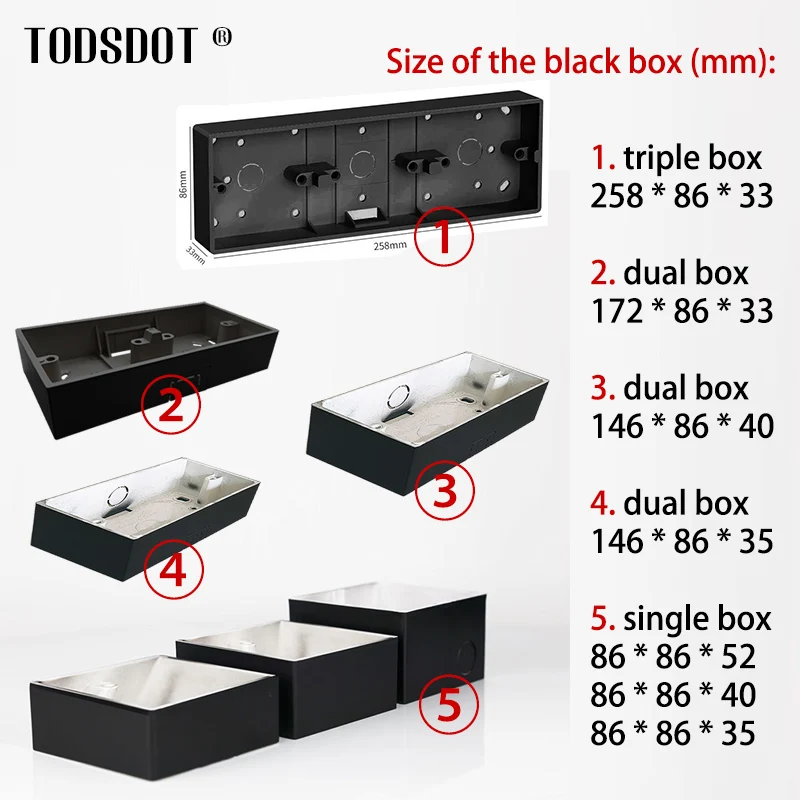 Black Color On Wall Mount Switch Socket Box86 Type Series, External Install Box for Thermostat Flame Retardant