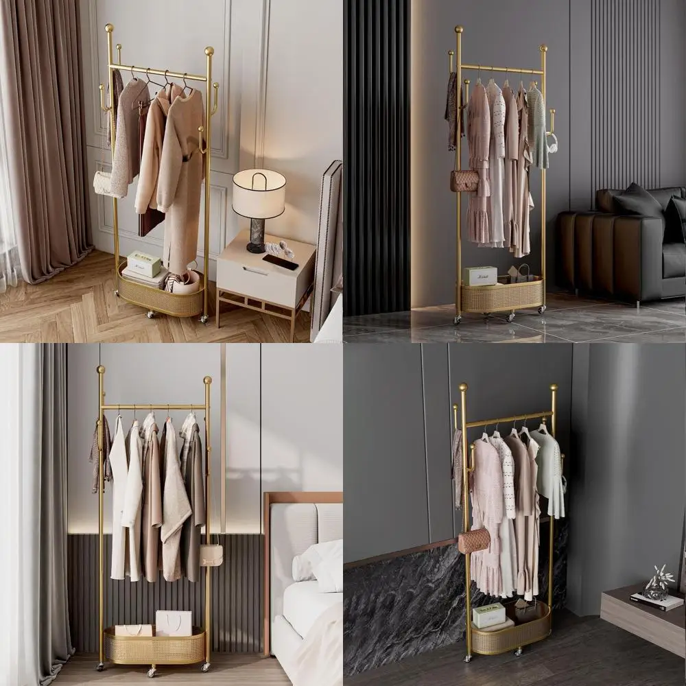 

360° Rotating Coat Rack with Storage Basket for Bedroom and Living Room - Holds Clothes, Hats, Bags, and Scarves