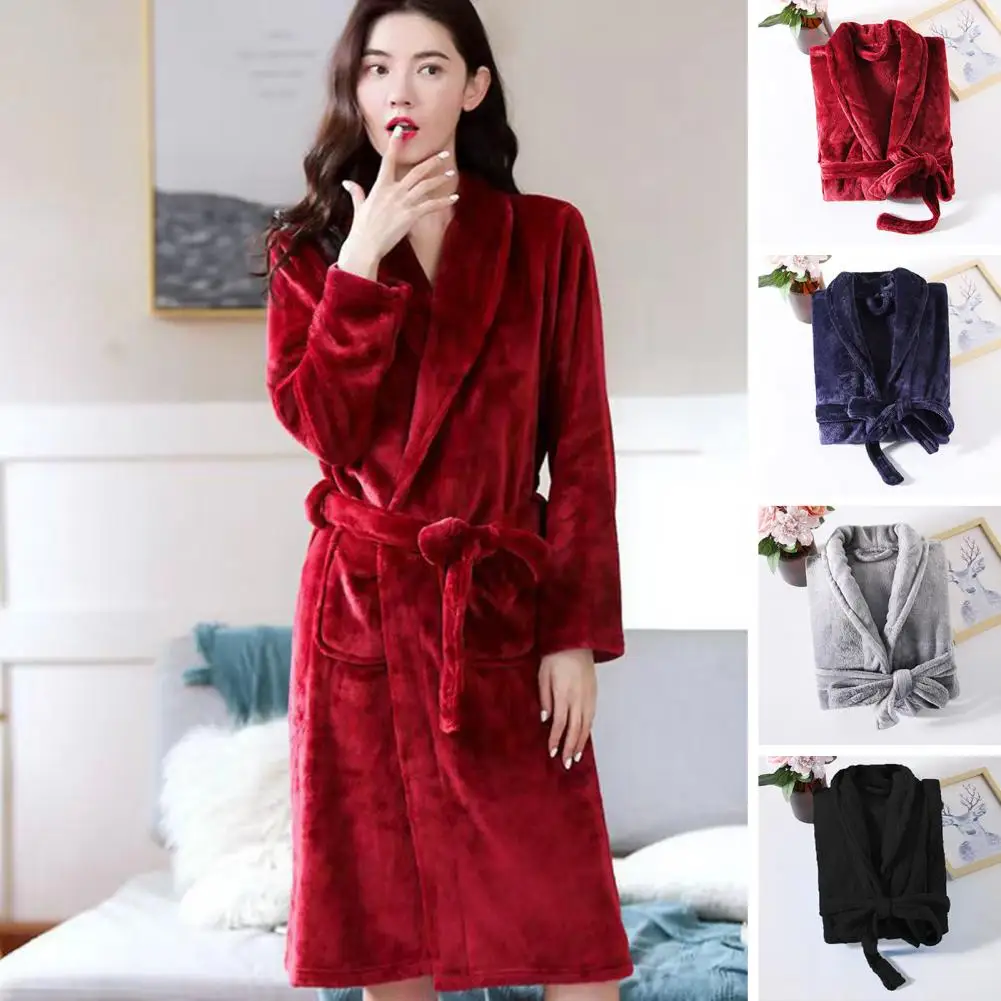 

Coral Fleece Bathrobe Cozy Unisex Winter Bathrobe with Lace Up Design Thick Warm Material Water Absorbent Features for Ultimate